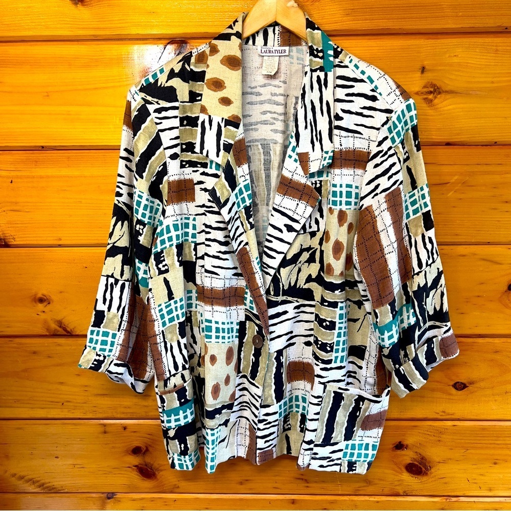 VTG Laura Tyler Plus Abstract Pattern Long sleeve Collared One Button Blazer 22W